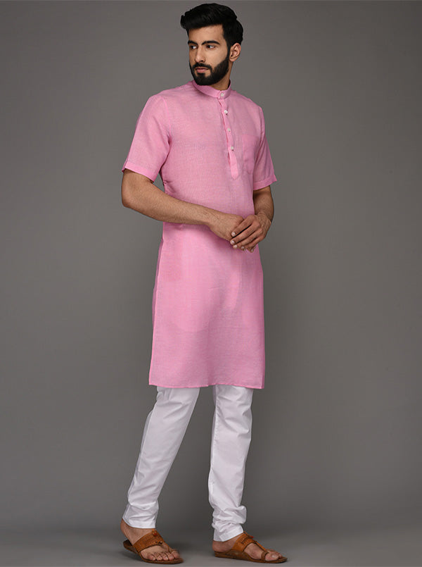 Pink Solid Regular Fit Modi Kurta | JadeBlue
