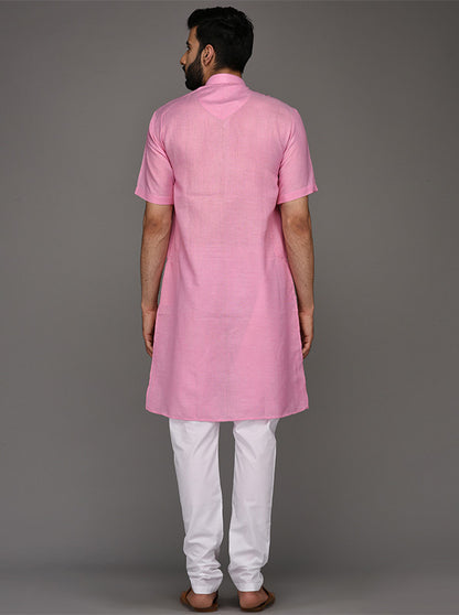 Pink Solid Regular Fit Modi Kurta | JadeBlue