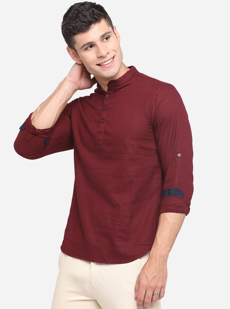 Ruby Wine Solid Slim Fit Short Kurta | Greenfibre