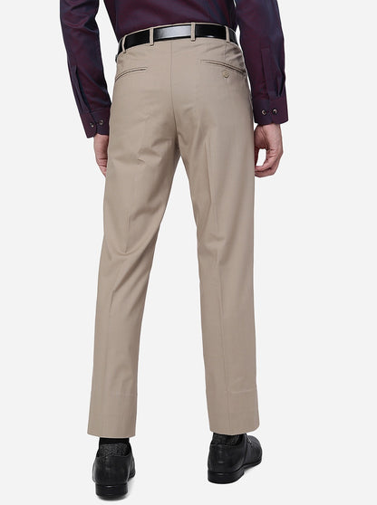 Light Brown Solid Slim Fit Formal Trouser | Metal