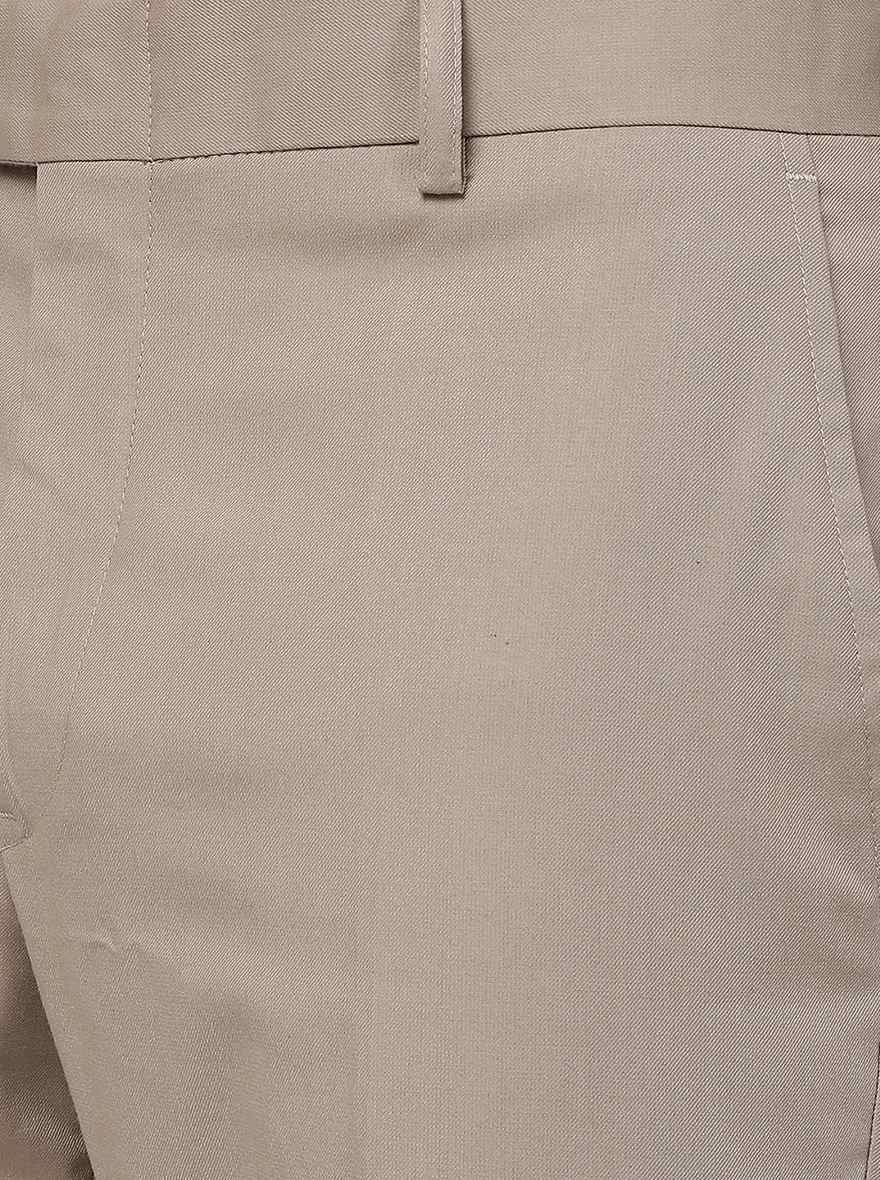 Light Brown Solid Slim Fit Formal Trouser | Metal