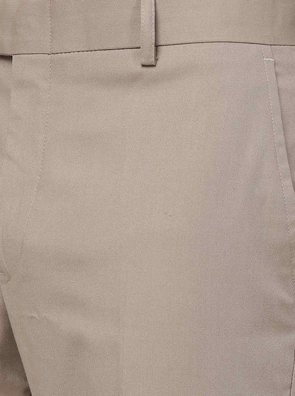 Light Brown Solid Slim Fit Formal Trouser | Metal