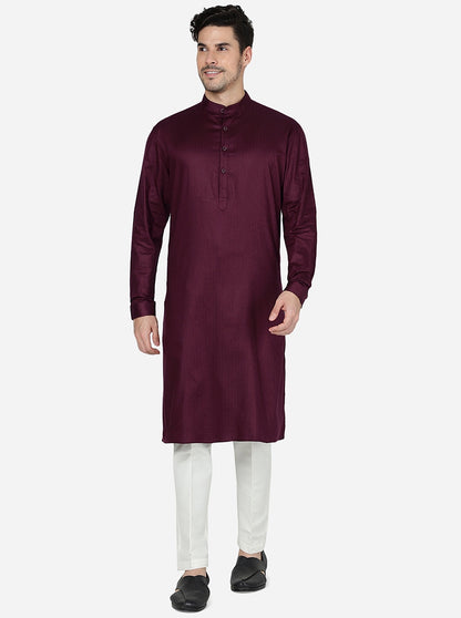 Deep Maroon Solid Regular Fit Modi Kurta | JadeBlue