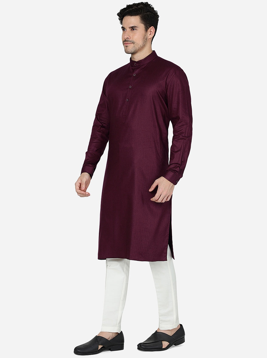 Deep Maroon Solid Regular Fit Modi Kurta | JadeBlue