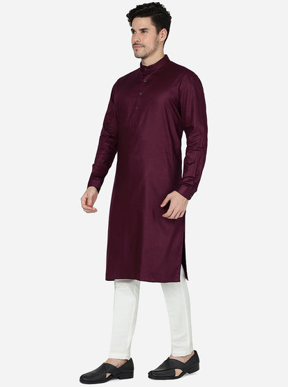 Deep Maroon Solid Regular Fit Modi Kurta | JadeBlue