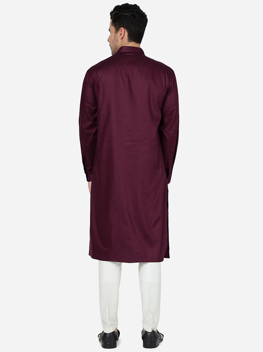 Deep Maroon Solid Regular Fit Modi Kurta | JadeBlue
