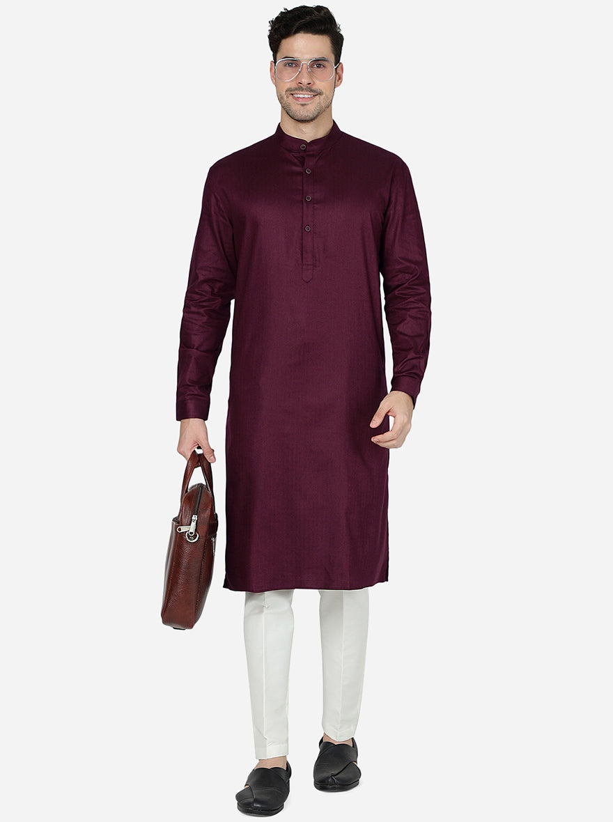 Deep Maroon Solid Regular Fit Modi Kurta | JadeBlue