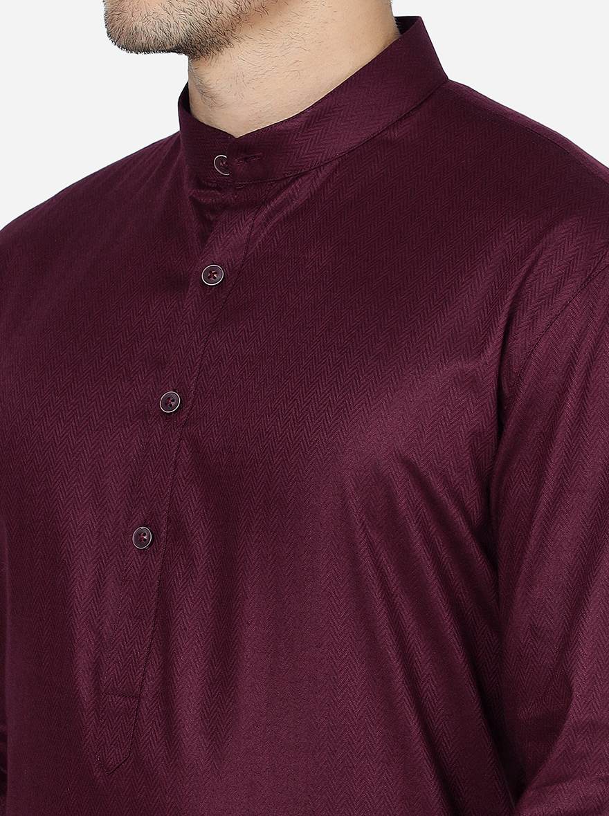 Deep Maroon Solid Regular Fit Modi Kurta | JadeBlue