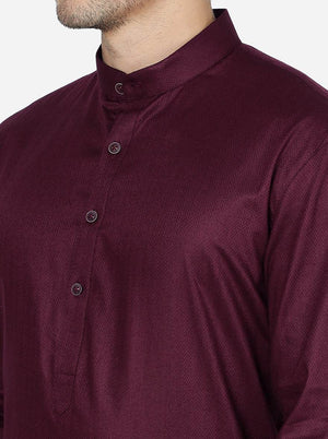 Deep Maroon Solid Regular Fit Modi Kurta | JadeBlue