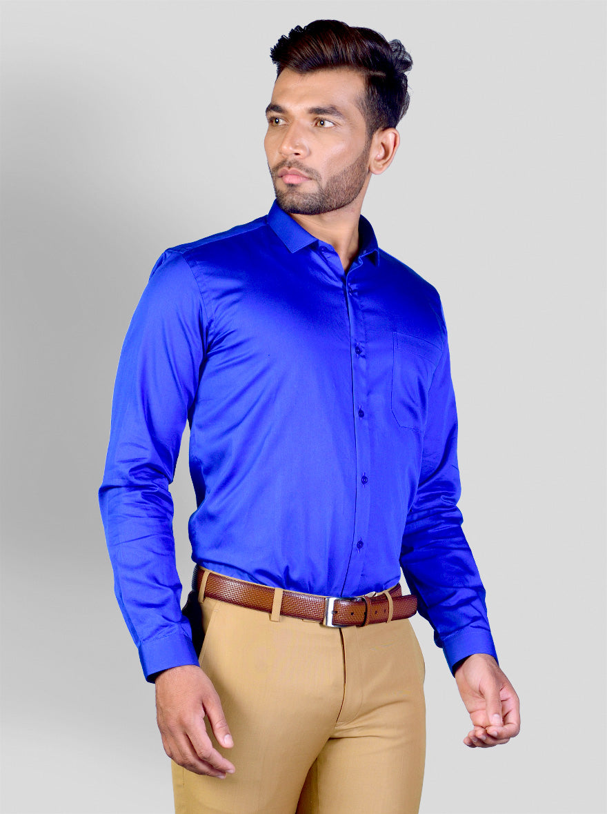 Royal Blue Solid Slim Fit Party Wear Shirt | Greenfibre