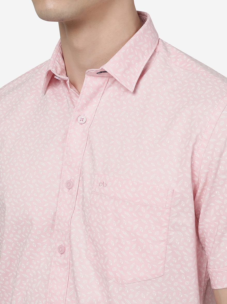 Rose Pink Printed Slim Fit Semi Casual Shirt | JadeBlue