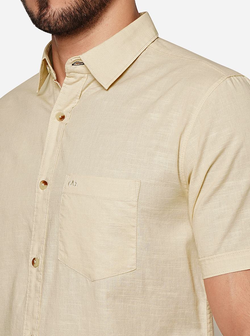 Khaki Solid Slim Fit Casual Shirt | JadeBlue