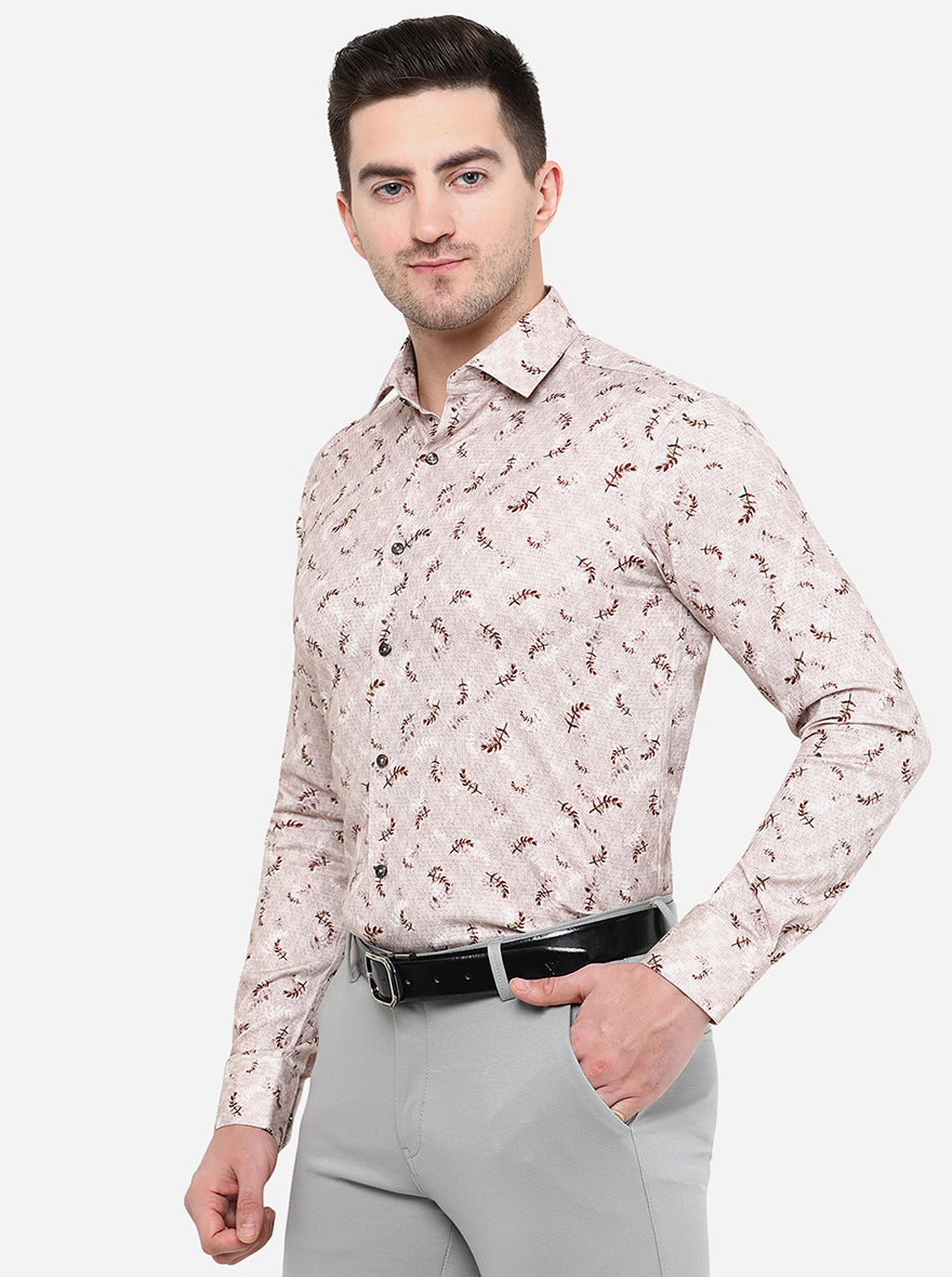 Peach & Brown Printed Slim Fit Party Wear Shirt | JB Studio