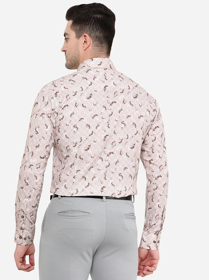 Peach & Brown Printed Slim Fit Party Wear Shirt | JB Studio
