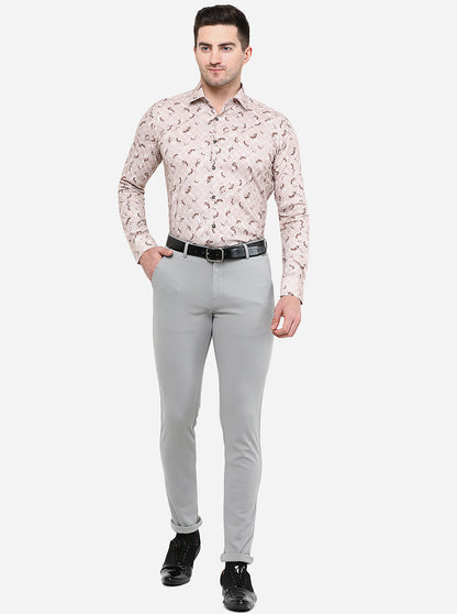 Peach & Brown Printed Slim Fit Party Wear Shirt | JB Studio