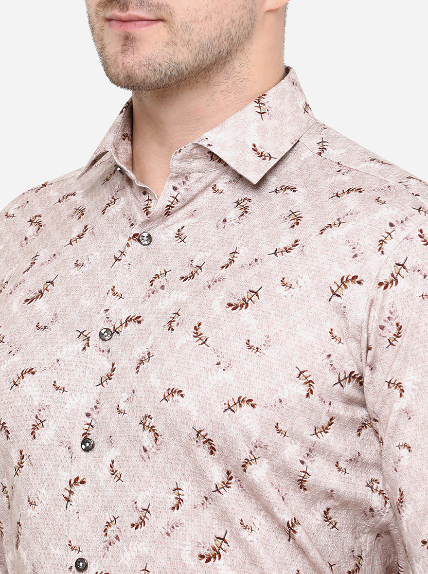Peach & Brown Printed Slim Fit Party Wear Shirt | JB Studio