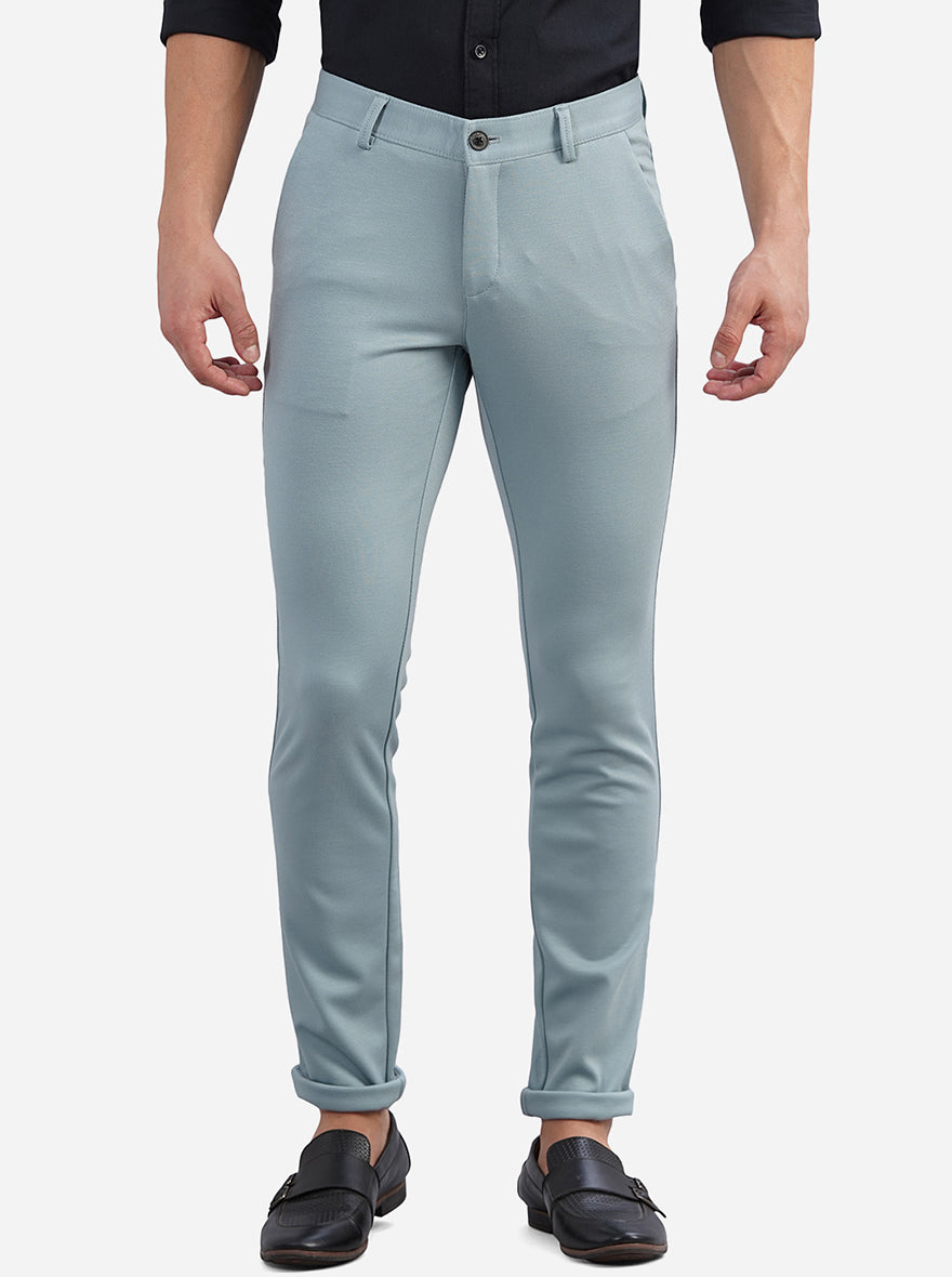 Sky Blue Solid Venice Fit Casual Trouser | JadeBlue