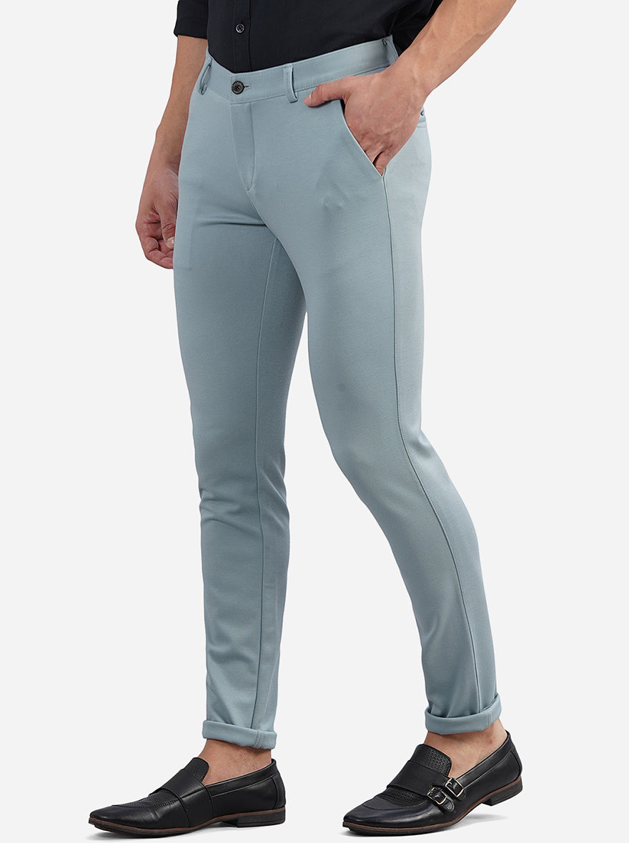 Sky Blue Solid Venice Fit Casual Trouser | JadeBlue