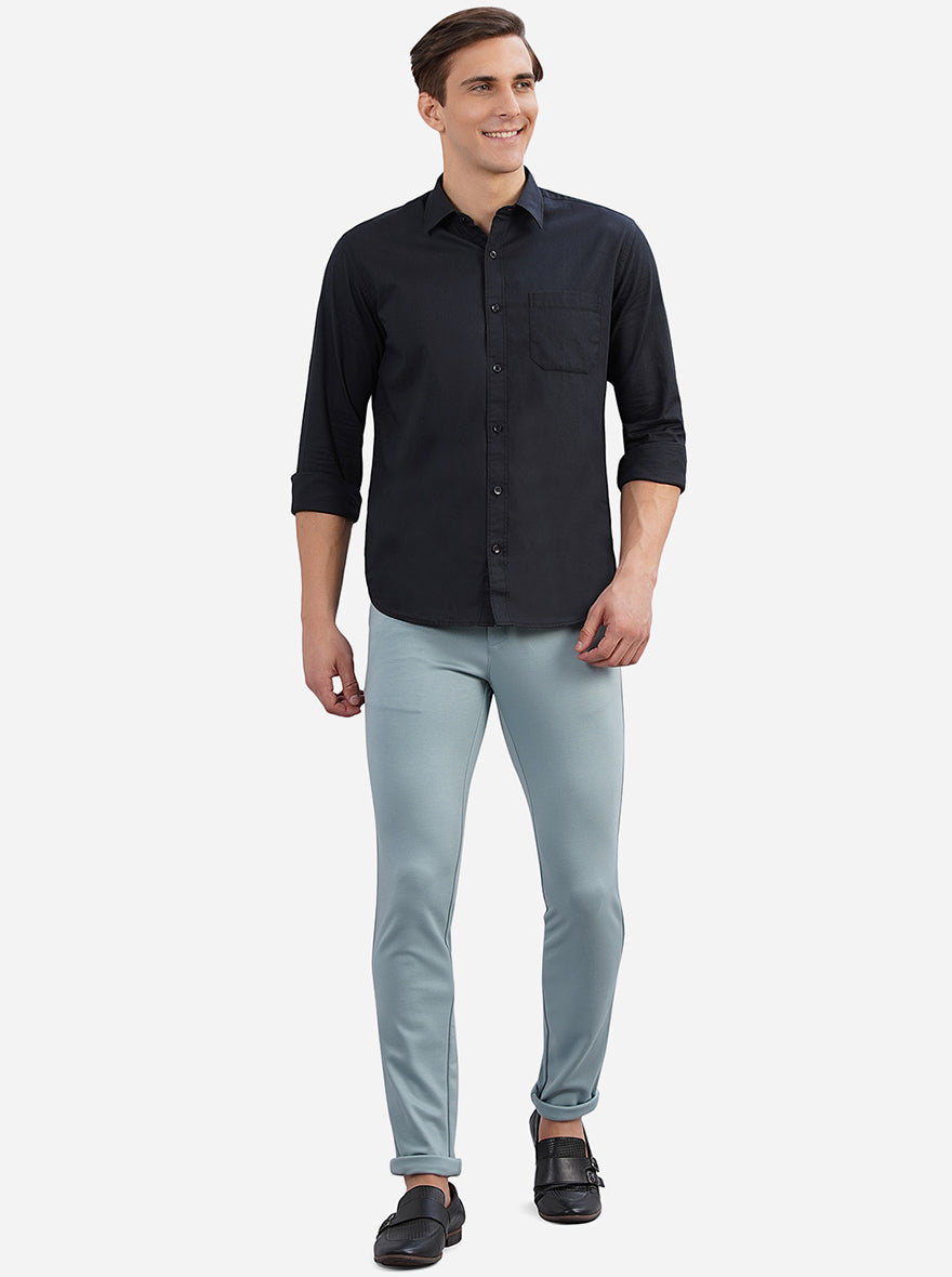 Sky Blue Solid Venice Fit Casual Trouser | JadeBlue