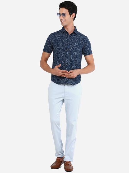 Blue & Grey Printed Slim Fit Semi Casual Shirt | Greenfibre