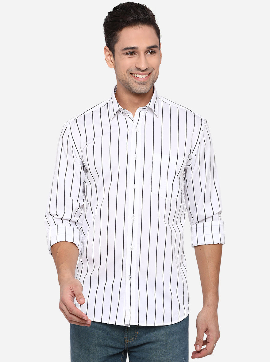 White Striped Slim Fit Casual Shirt | JadeBlue