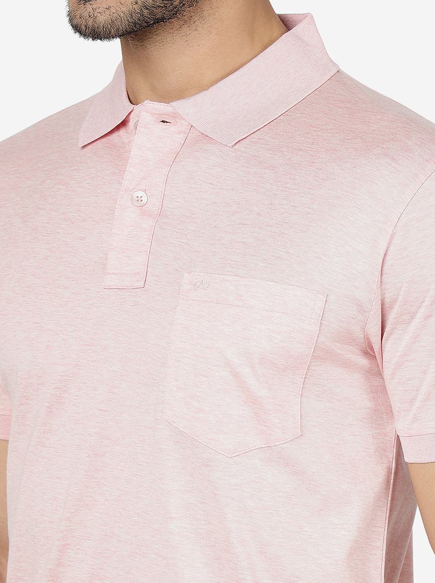 Light Pink Solid Slim Fit Polo T-Shirt | JadeBlue