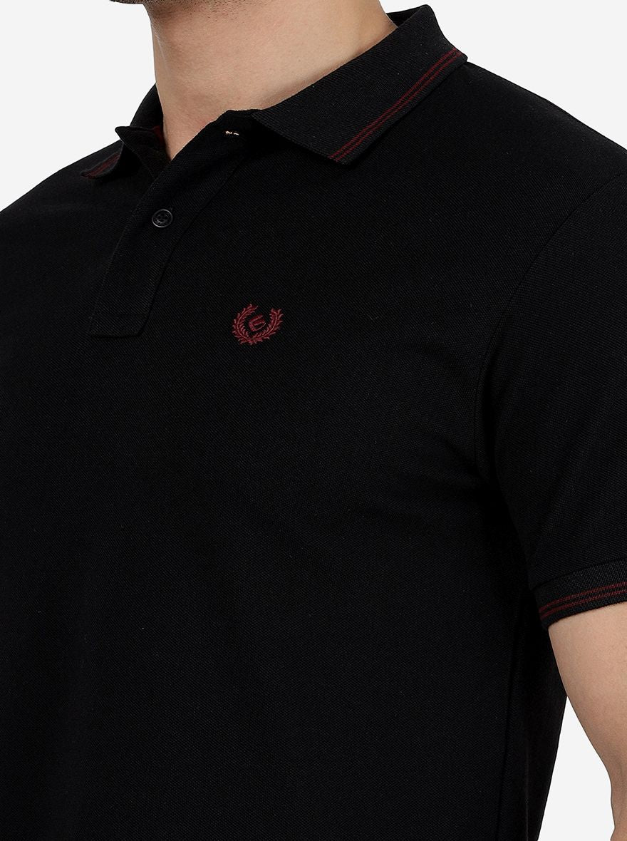 Black Solid Slim Fit Polo T-Shirt | Greenfibre