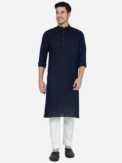 Navy Blue Solid Regular Fit Modi Kurta | JadeBlue