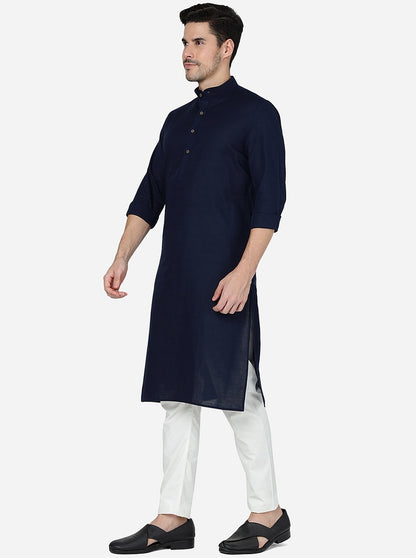 Navy Blue Solid Regular Fit Modi Kurta | JadeBlue