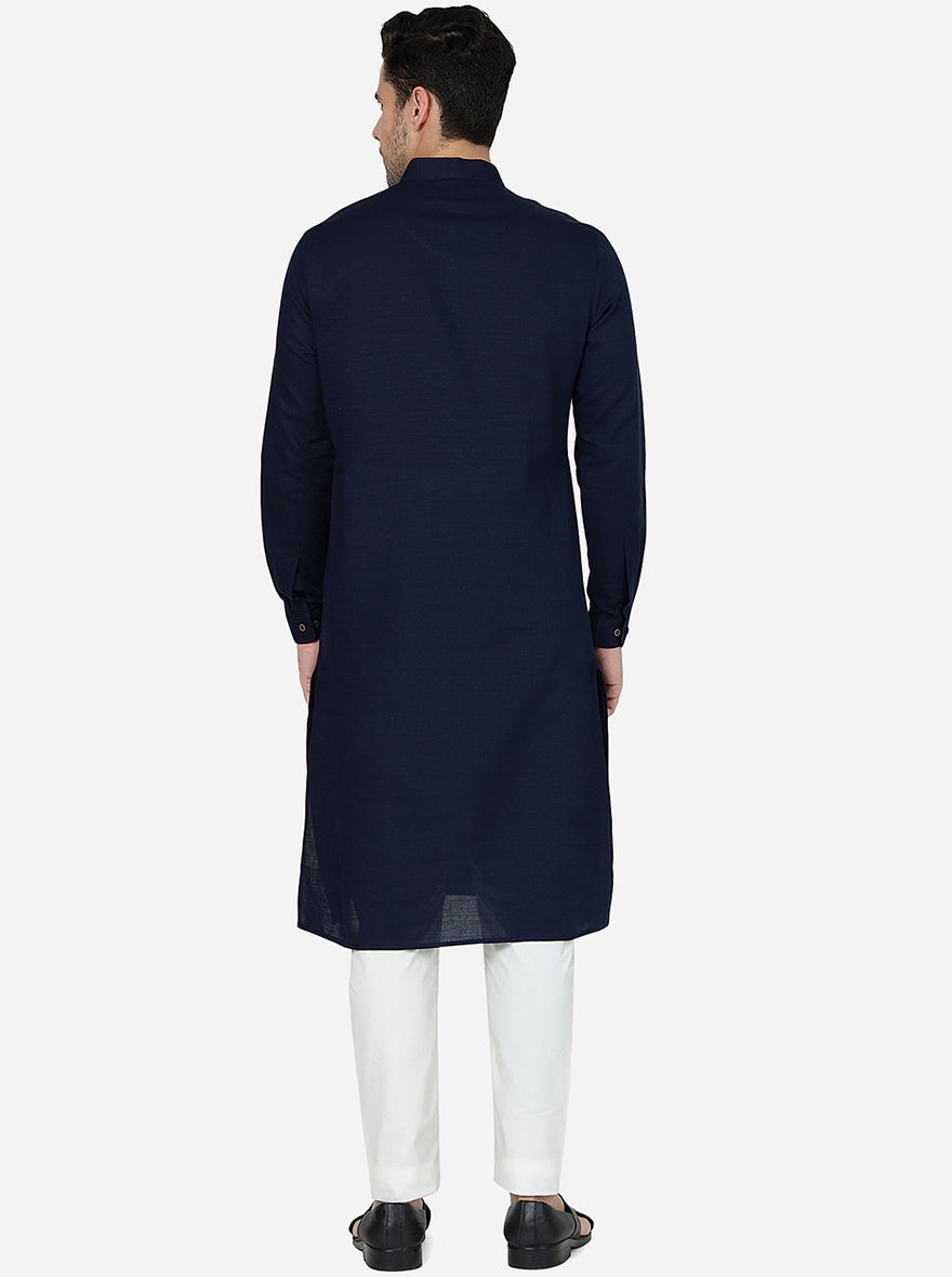 Navy Blue Solid Regular Fit Modi Kurta | JadeBlue