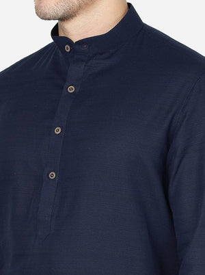 Navy Blue Solid Regular Fit Modi Kurta | JadeBlue