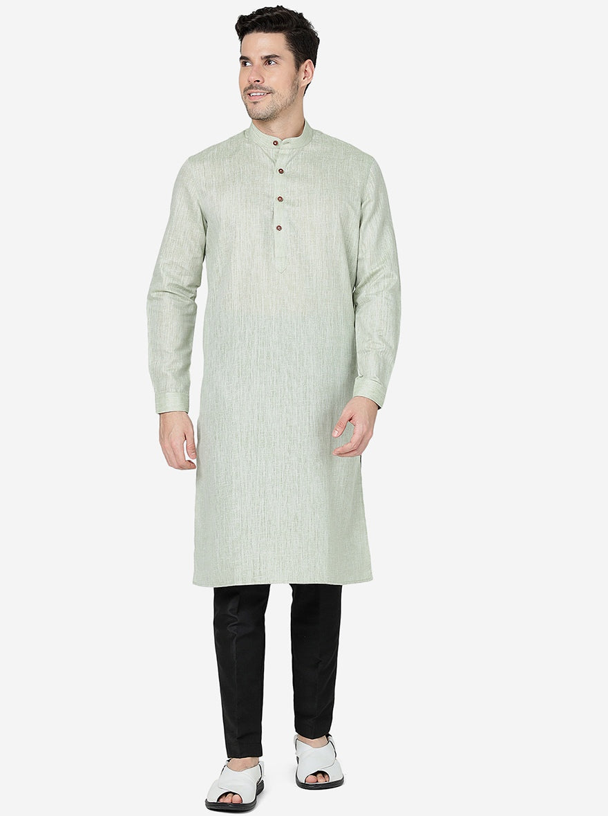 Leaf Green Solid Regular Fit Modi Kurta | JadeBlue