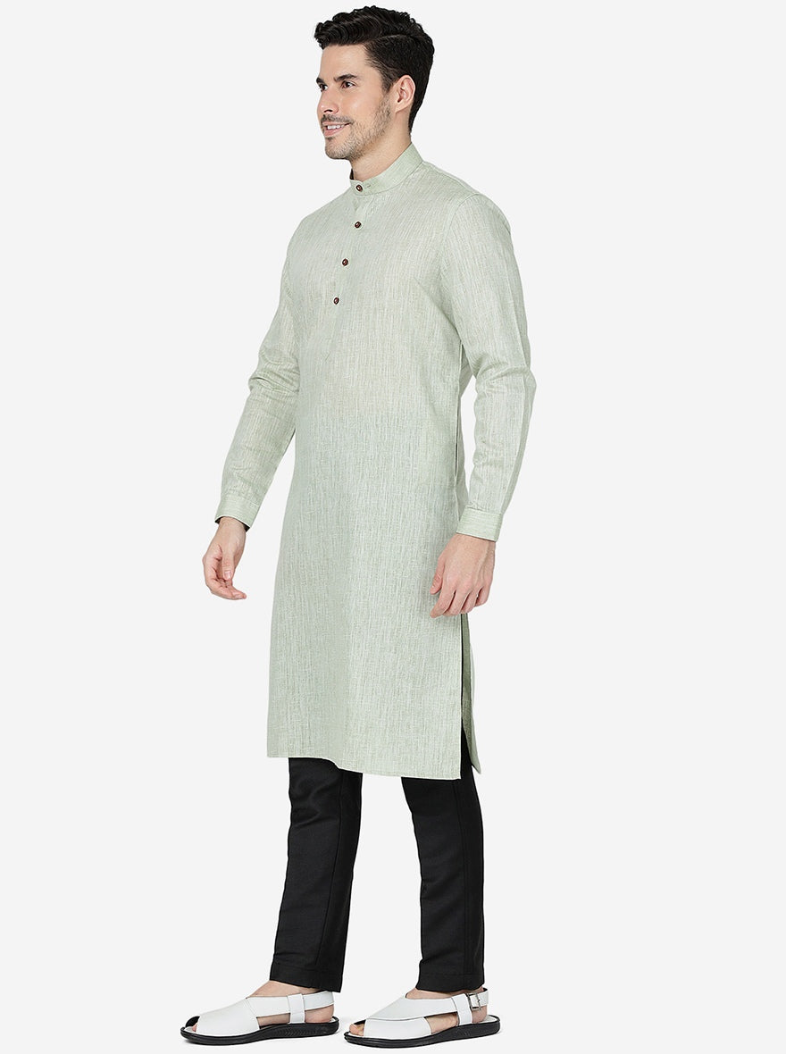 Leaf Green Solid Regular Fit Modi Kurta | JadeBlue