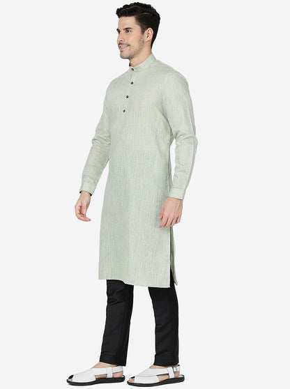Leaf Green Solid Regular Fit Modi Kurta | JadeBlue