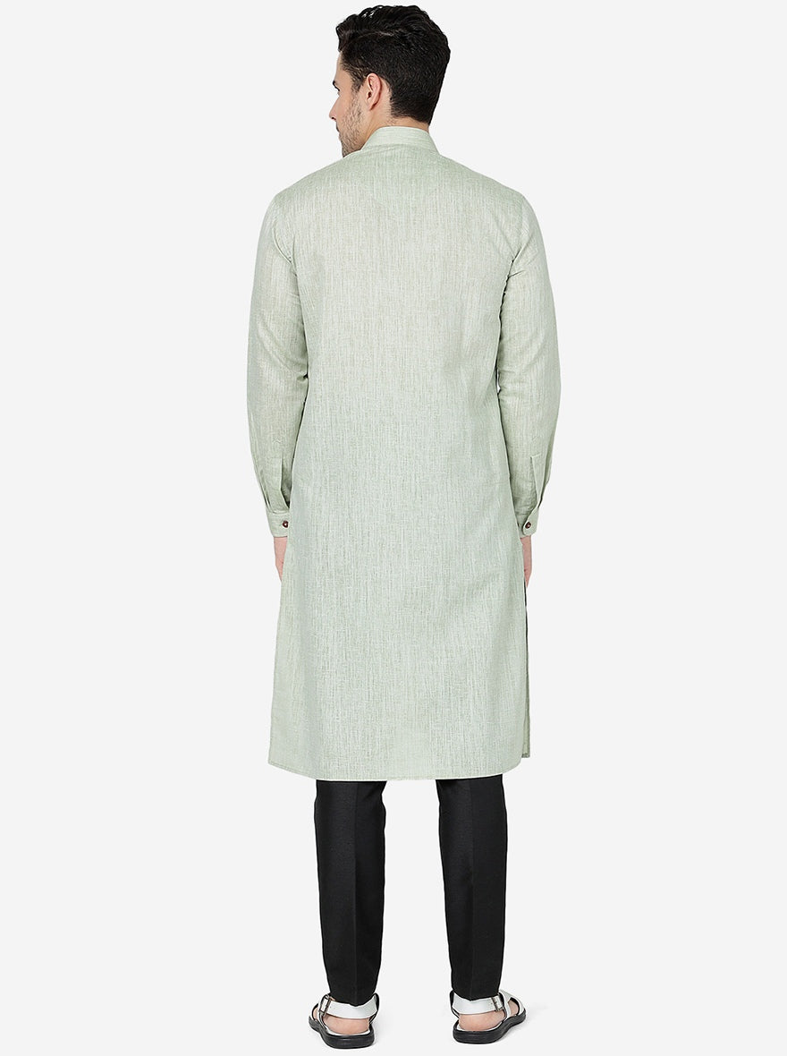 Leaf Green Solid Regular Fit Modi Kurta | JadeBlue