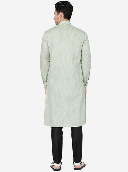 Leaf Green Solid Regular Fit Modi Kurta | JadeBlue
