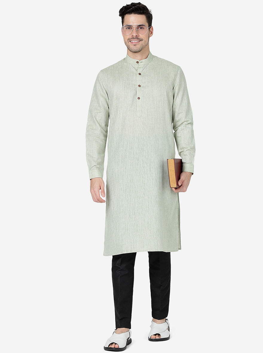 Leaf Green Solid Regular Fit Modi Kurta | JadeBlue