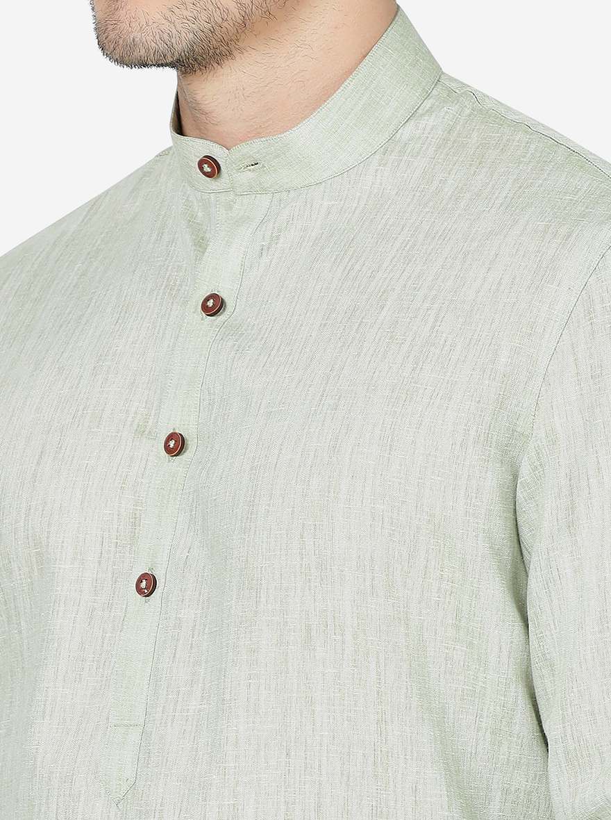Leaf Green Solid Regular Fit Modi Kurta | JadeBlue