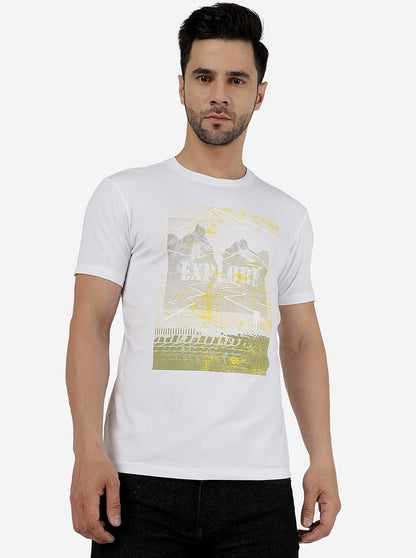White Printed Slim Fit T-Shirt | JadeBlue