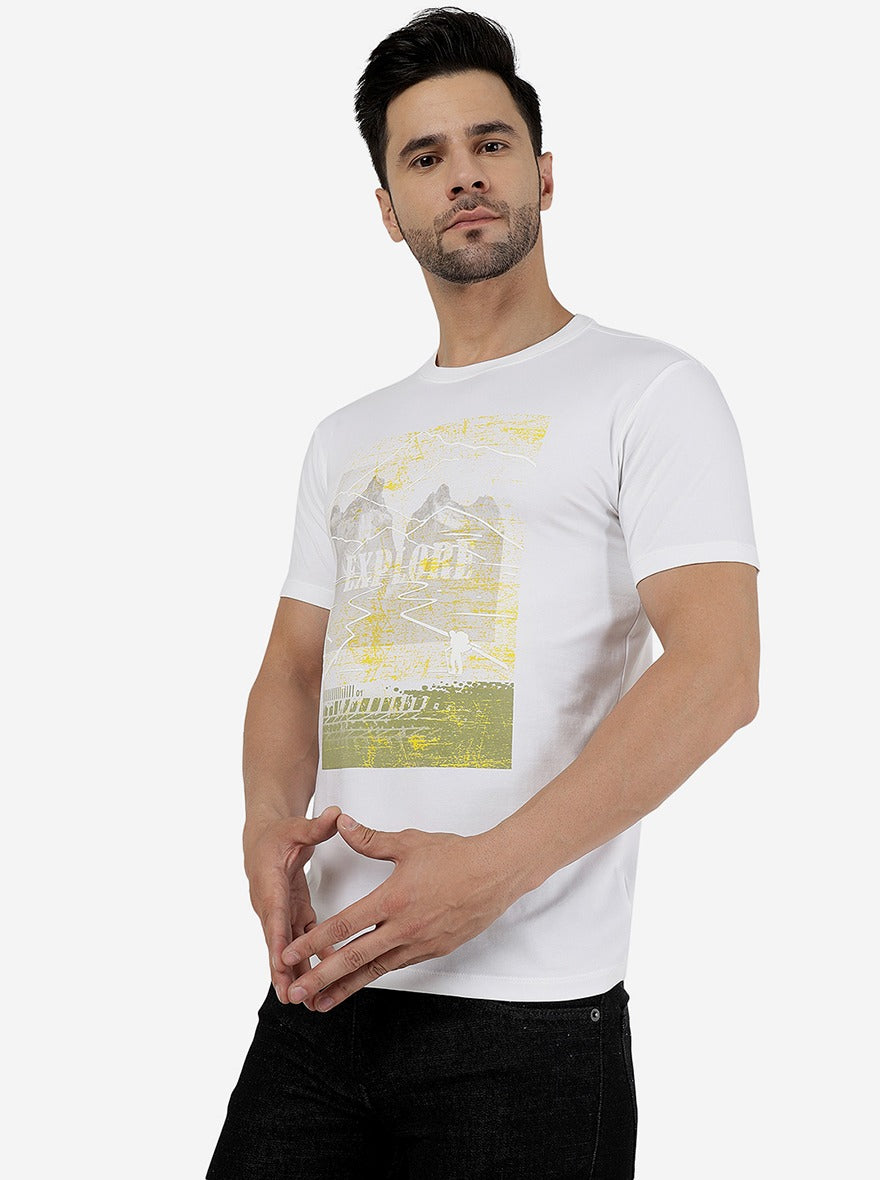 White Printed Slim Fit T-Shirt | JadeBlue