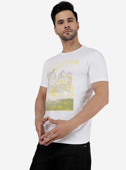 White Printed Slim Fit T-Shirt | JadeBlue