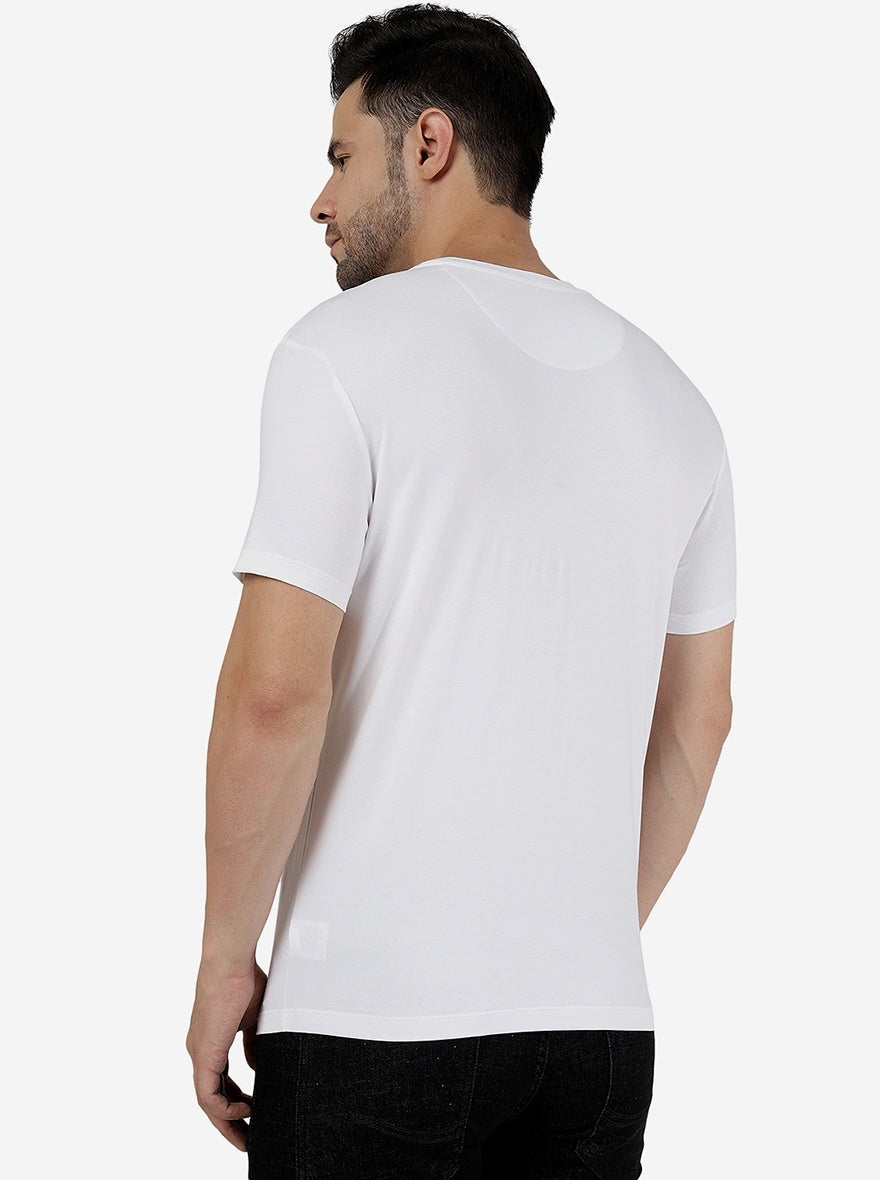 White Printed Slim Fit T-Shirt | JadeBlue