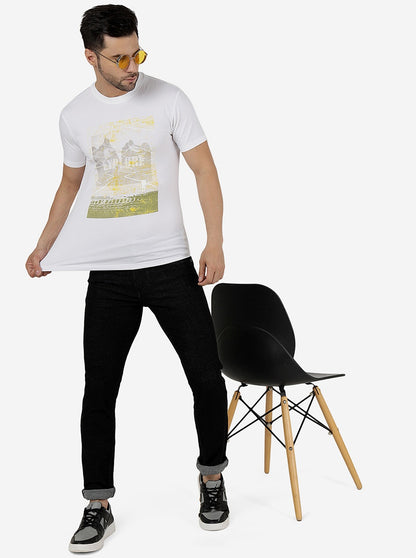 White Printed Slim Fit T-Shirt | JadeBlue