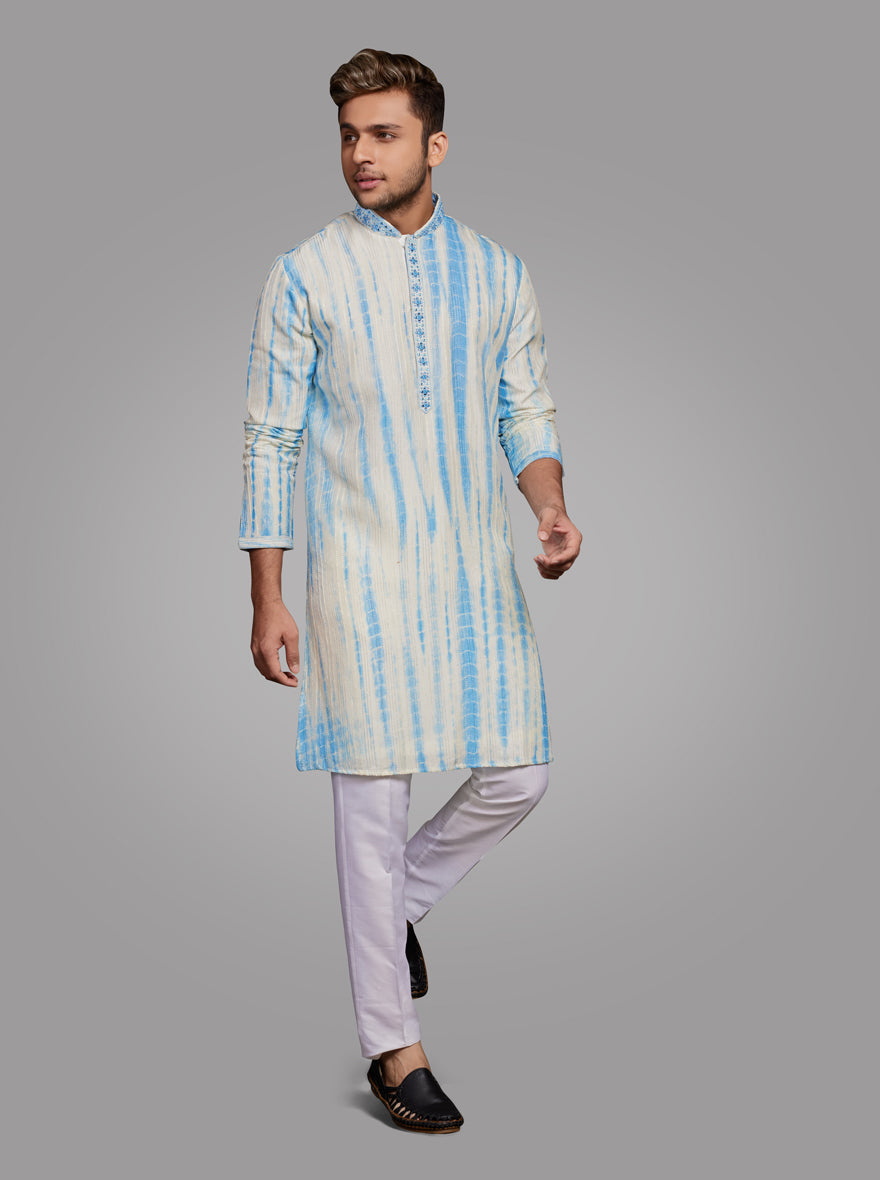 Off White Sky Blue Kurta Pajama TULA – JadeBlue - Main Image