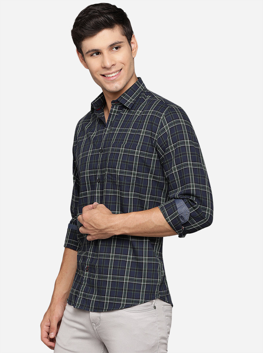 Insignia Blue Checked Slim Fit Casual Shirt | Greenfibre