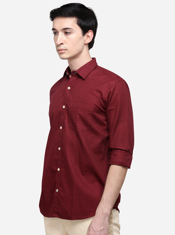 Maroon Tailored Fit Striped Casual Shirt | JadeBlue