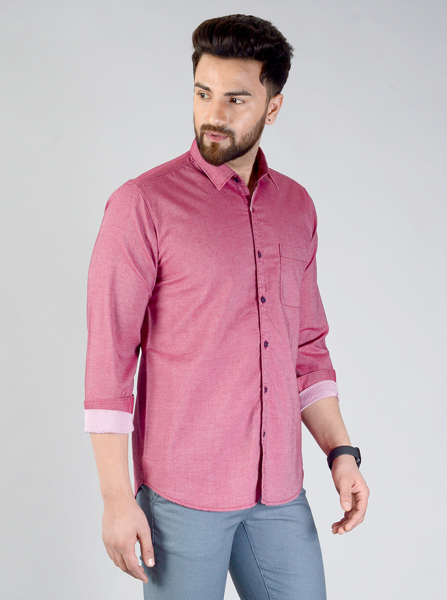Earthy Pink Solid Slim Fit Casual Shirt | JadeBlue