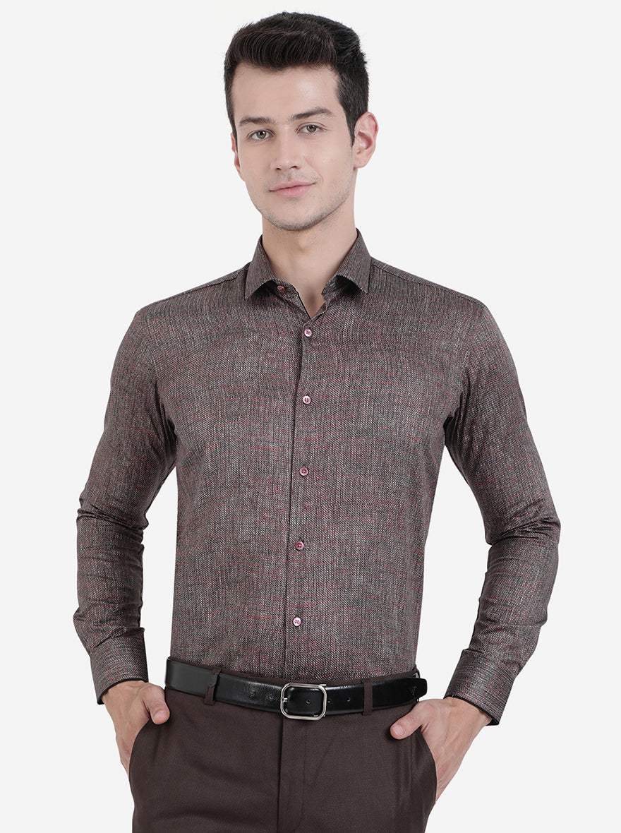 Brown & Maroon Solid Slim Fit Party Wear Shirt | JB Studio