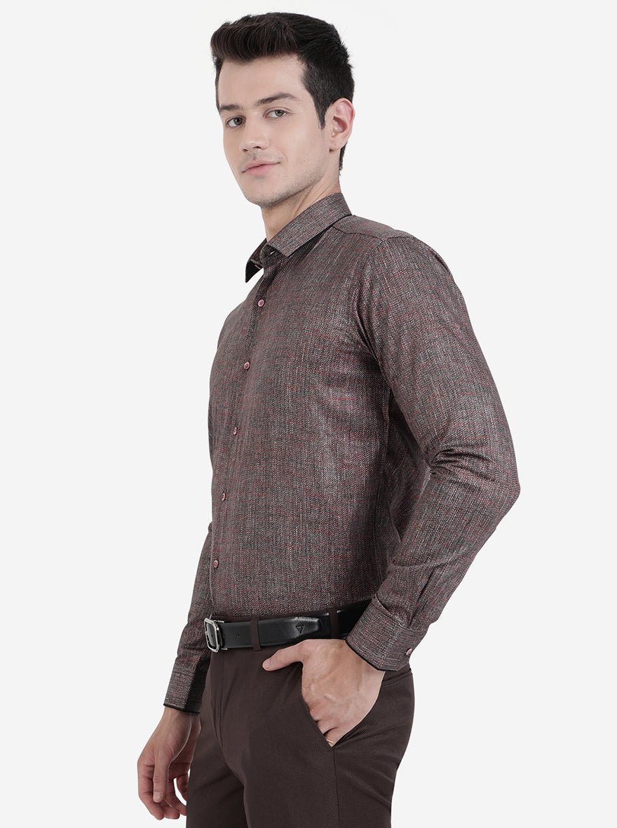Brown & Maroon Solid Slim Fit Party Wear Shirt | JB Studio