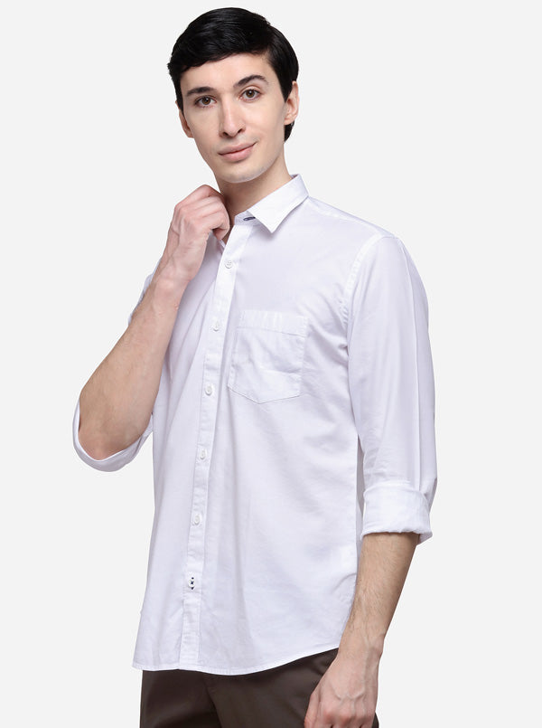 White Smart Fit Solid Casual Shirt | Greenfibre